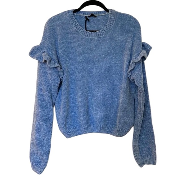 NWT Buffalo David Bitton Women’s Crewneck Ruffle Sweater Light Blue Size L - Picture 1 of 9